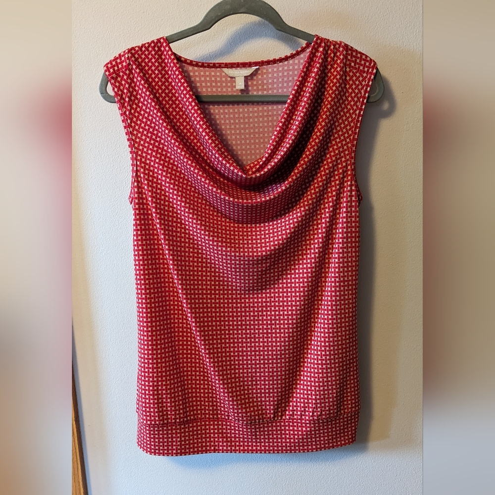 Red and White Sleeveless Cowl Neck Top
